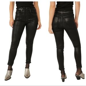Free People Women's High-Rise Coated Skinny Jeans Raw Hem Black 26